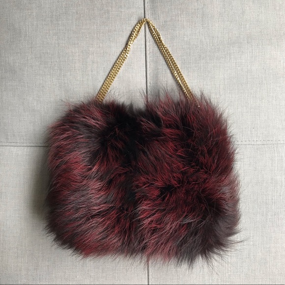 DVF Diane Von Furstenberg Deep Burgundy Fox Fur Crossbody Bag - Picture 4 of 10